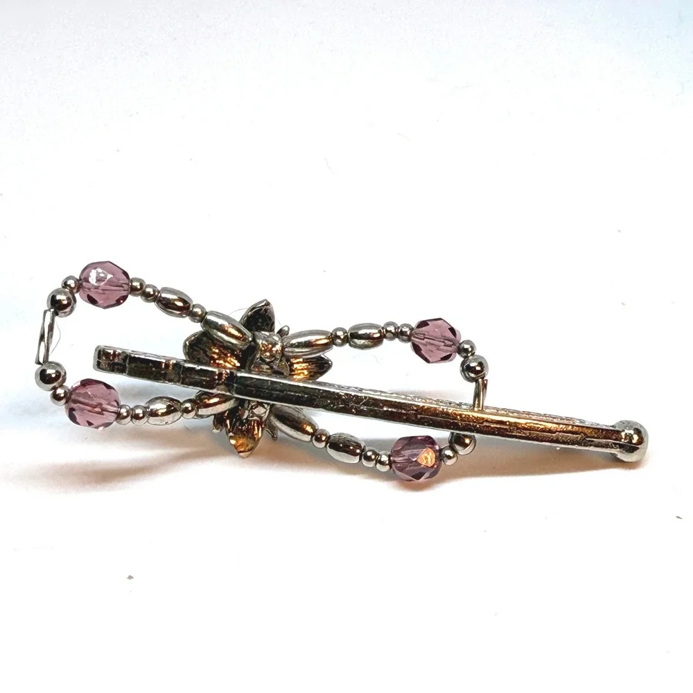 Lilla Rose XS Flexi Hair Clip Silver Tone Purple Beaded Flower Motif Pat